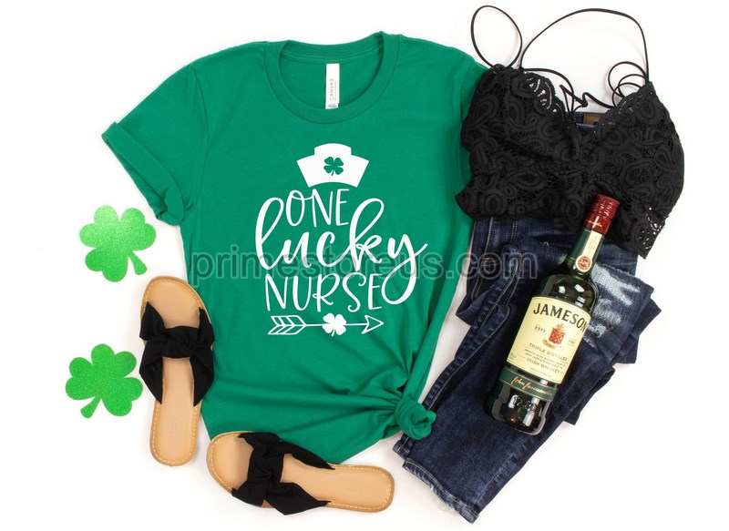 Stpatricks Lucky Nurse Shirt Irish Shirt Stpatricks Day Tshirt Nurse Lucky Green Shamrock Tee Nurse Stethoscope T-shirtirish Nurse