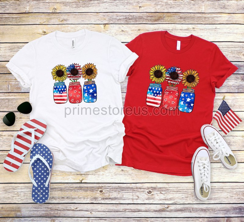 Patriotic Sunflowers Stars And Stripes Shirt Retro American Flag 4th Of July Shirts Kids Patriotic Jar Shirtsunflower Fourth 4th July