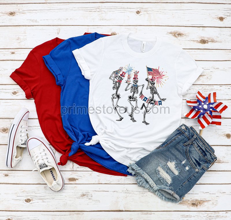 Fourth Of July Skellies 4th Of July Shirts Skeletons 4th American Flag Shirt4th Of July Mericastars And Stripes Shirtred White Blue