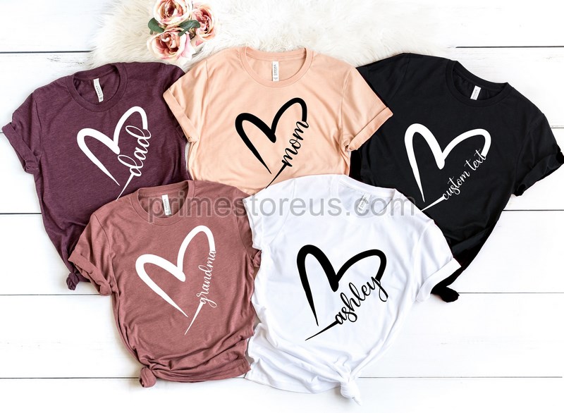 Custom Heart Line Shirt Family Heart Shirts Custom Names Heart Line Shirt Custom Grandma Heart Shirt Custom Mom Shirt Customized Heart