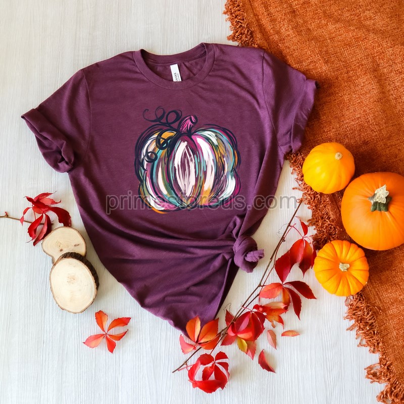 Custom Watercolor Pumpkin T-shirt Colorful Pumpkin Shirtpumpkin Shirt Halloween Shirt Autumn Shirt Cute Fall Shirt Gift For Halloween