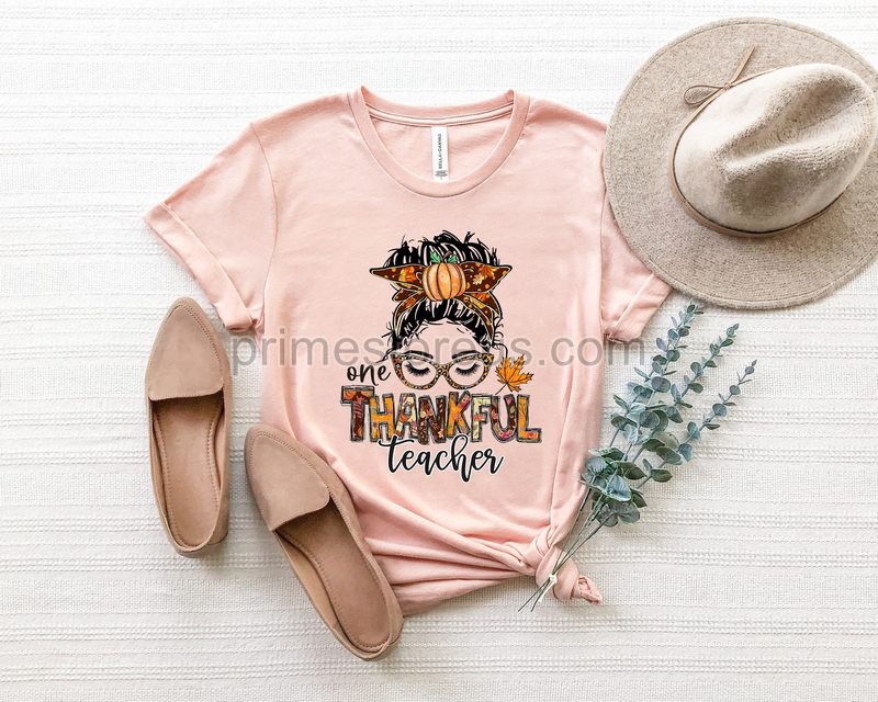 One Thankful Teacher Shirt Thankful Teacher Pumpkin Shirtthanksgiving Messy Bun Shirtfamily Thanksgiving Shirtthanksgiving Dinner Shirt