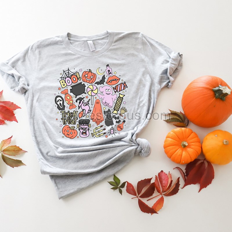 Spooky Halloween Little Things Doodles Shirt Cute Halloween Tee Shirt Halloween Graphic Shirt Pumpkin Witch Ghost Spooky Mom Shirt