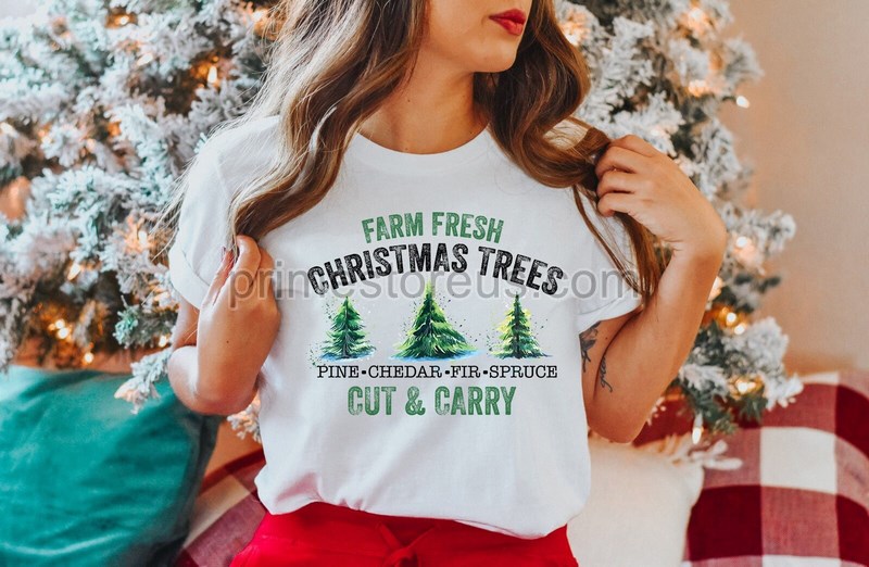 Farm Fresh Christmas Trees Truck Shirt Christmas T-shirt Christmas Family Red Truck Shirt Christmas Gift Christmas Truck Family Shirts