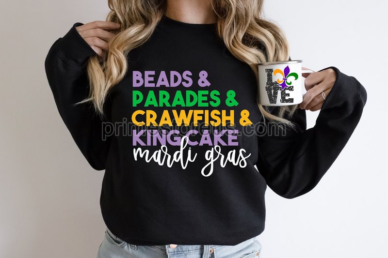 Mardi Gras Sweatshirt Beads Parades King Cake Crawfish Purple Yellow Green Fleur De Lis Hoodie Bourbon St Shirtmardi Gras T Shirt