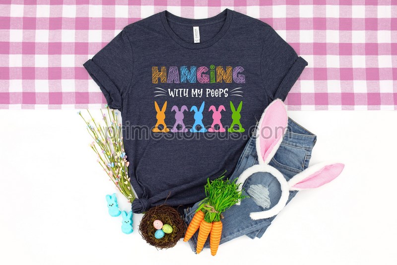 Hanging With My Peeps Easter Shirteaster Gift Easter Bunny Graphic Tee Easter Shirts For Womenladies Easter Bunnybubble Gum Bunny Tee