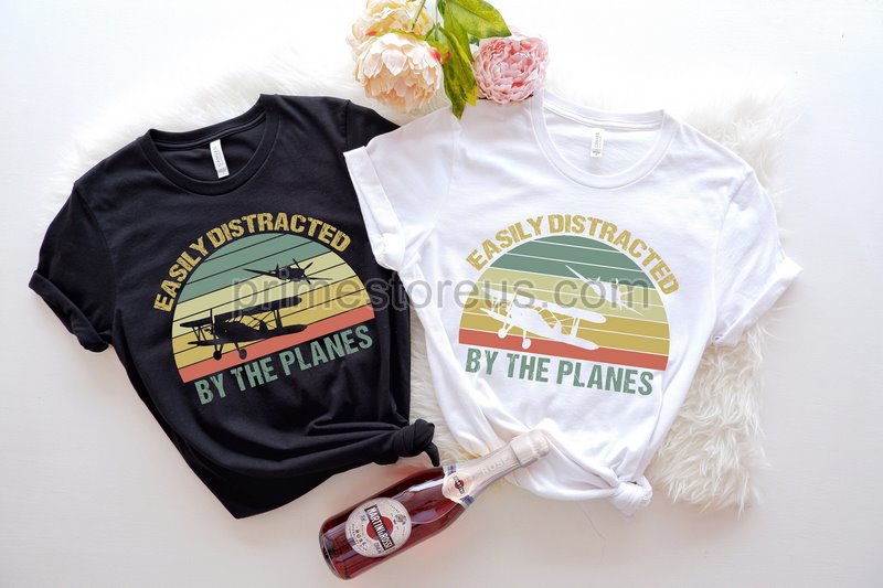 Easily Distracted By Airplanes Retro Vintage Planeaviation Shirtfunny Pilot Shirt Gift For Pilotfathers Day Teegift For Airplane Lover