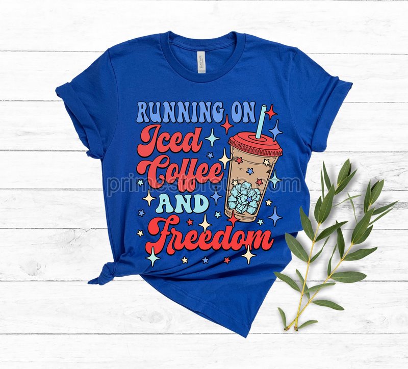 Custom Running On Iced Coffee And Freedom Tee4th Of July Momamerican Mama Tee 4th Of July Partyindependence Daycute 4th Of July Shirt