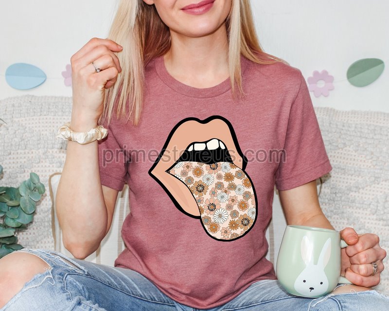 Mama Tongue Sticking Out Shirtpeach Lips Shirtfloral Tongue And Lips Shirtmom Giftfloral Tongue Shirtlips And Tongue Shirt