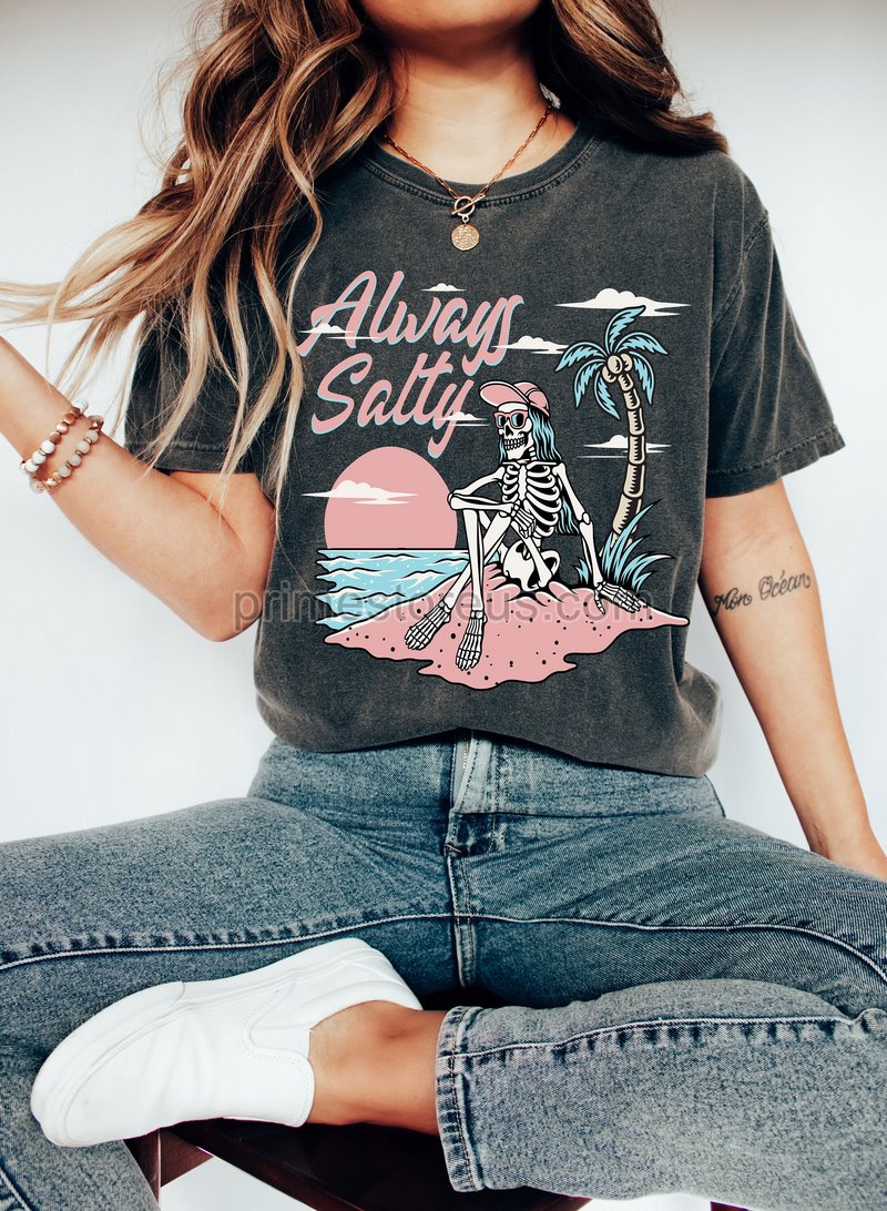 Custom Always Salty Skeleton Beach Tshirt Surf Skeleton Tee Aesthetic Shirt Salty Crew Beach Themed Giftstay Salty Shirtgift For Her