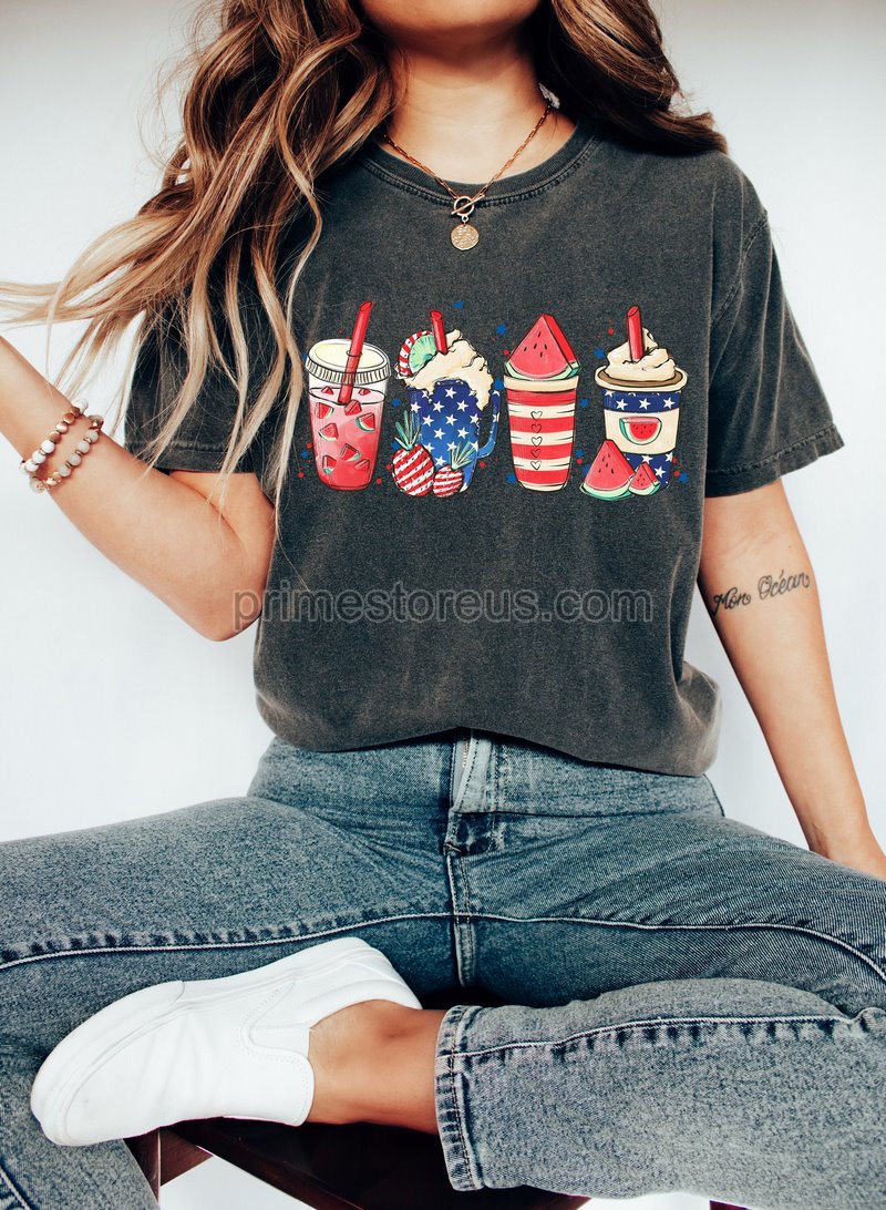 4 Of July Coffee Shirt Stars And Stripes Shirt Retro American Flag 4th Of July Shirts American Flag Shirt 4th Of July Iced Coffee Tee