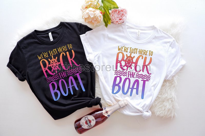 Custom We're Just Here To Rock The Boat Shirt Matching Group Cruise Tee Funny Birthday Cruisecustom Cruising Boat T-shirt Travel Shirts