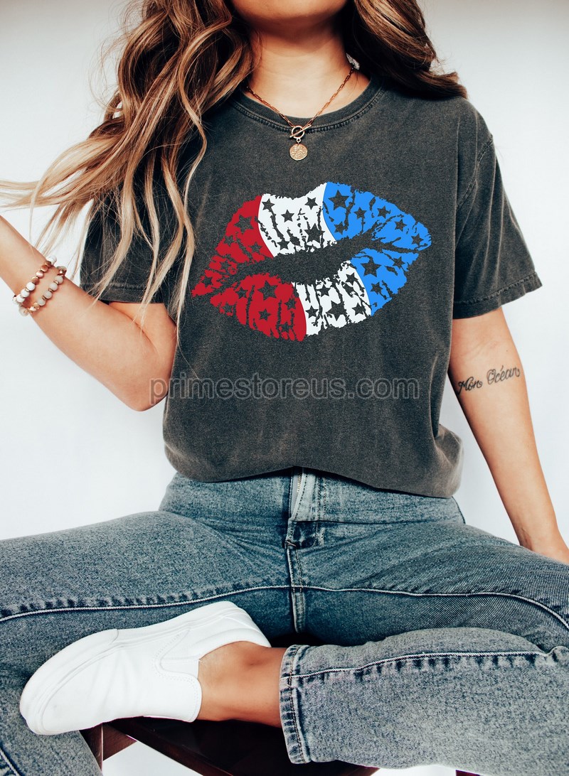 4th Of July Lips Shirt 4th Of July Shirt Retro Usa Shirt American Flag Lips Shirt Fourth Of Jul Shirt Star Spangle 4th Of July Shirt