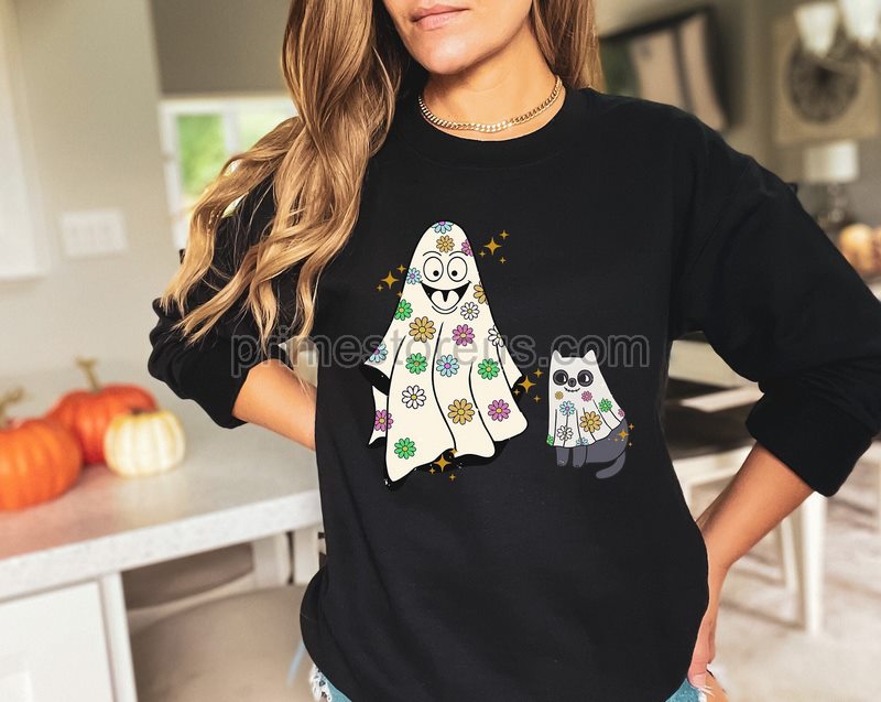 Сute Ghost Cat Shirt Cat Shirt Ghost Shirt Halloween Shirt Halloween Tee Halloween Cat Shirt Cat Shirt Black Cat Spooky Season Shirt