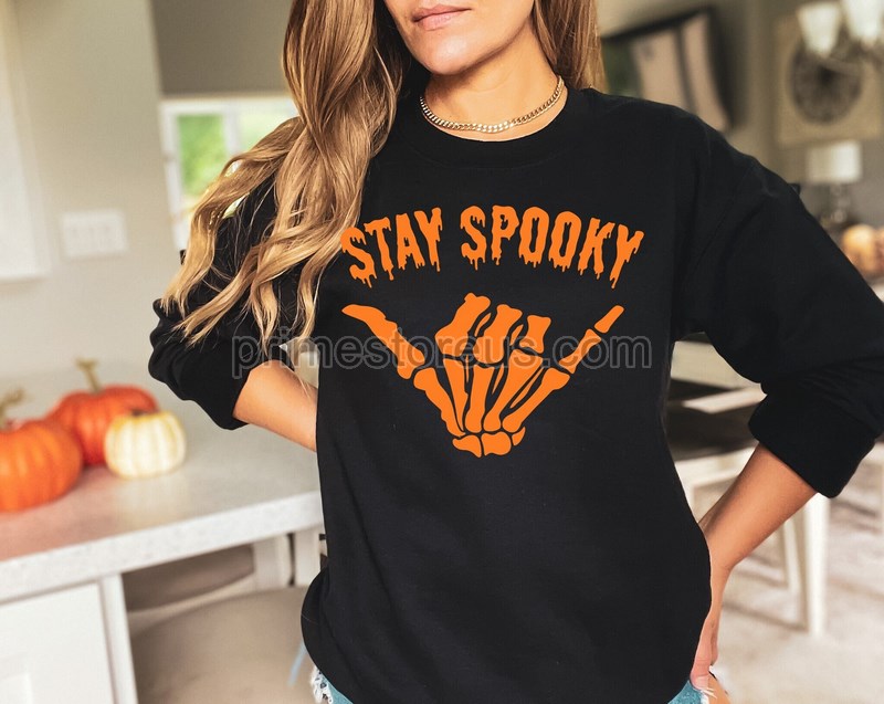 Stay Spooky Shirt Skeleton Hand Hang Loose Shirt Vintage Halloween Shirt Spooky Season Shirt Funny Halloween Shirt Halloween Gift