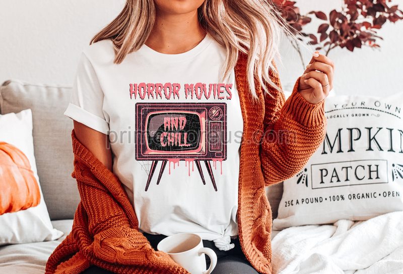 Horror Movies Shirt Horror Movies And Chill Distressed Shirt Boo Halloween Shirt Spooky Season Pumpkin T-shirt Halloween Night Shirt