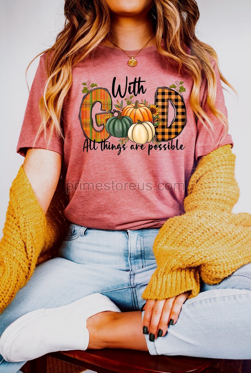 Retro Christian Shirt For Women Flower Religious Graphic Tees Vintage Faith Shirt Bible Verse All Things Are Possible With God Shirt