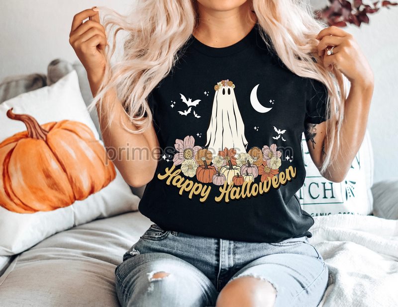 Happy Halloween Shirt Women Halloween Shirt Ghost Tee Womens Fall T-shirt Halloween Party Shirt Spooky Season Shirt Pumpkin Boo Shirt