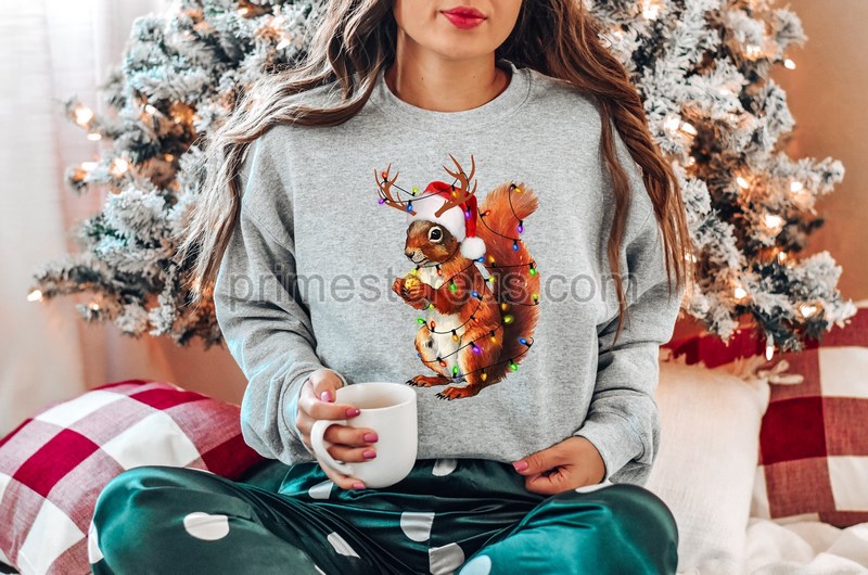 Christmas Squirrel Lights Shirtsquirrel Christmas T-shirt Christmas Shirtmerry Christmas Shirt Womens Christmas Shirtchristmas Tree