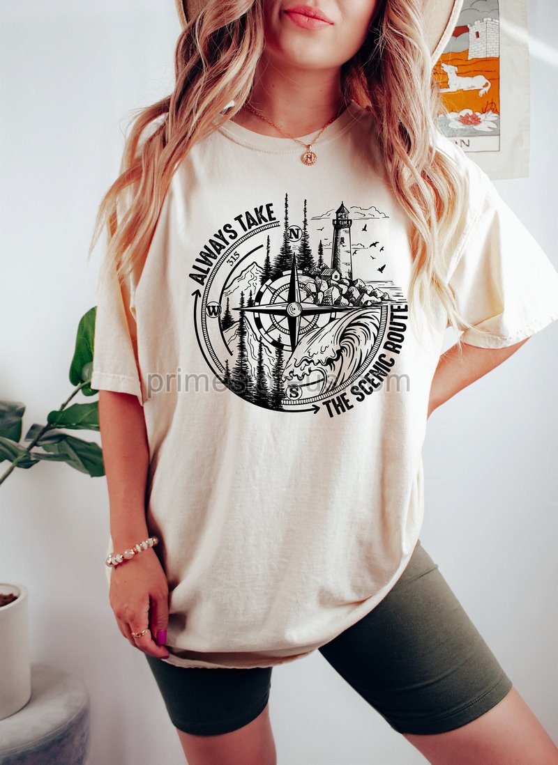 Always Take The Scenic Route Shirt Women Camping Shirtcompass Route Shirt Nature Shirt Adventure Shirt Nature Lover Gifts Mountain Tee