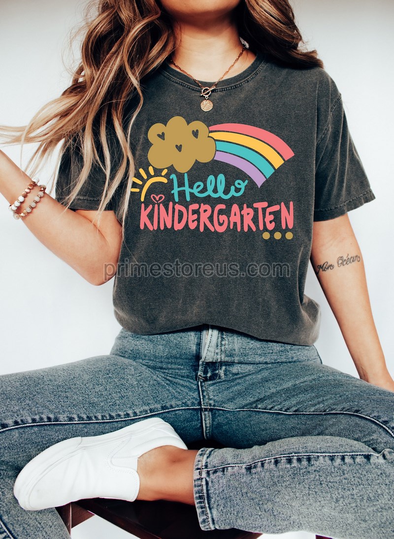 Kindergarten Rainbow Shirthello Kindergarten Shirtpre-k Teacher Shirtfirst Day Of School Shirt Back To School Shirt First Grade Shirts