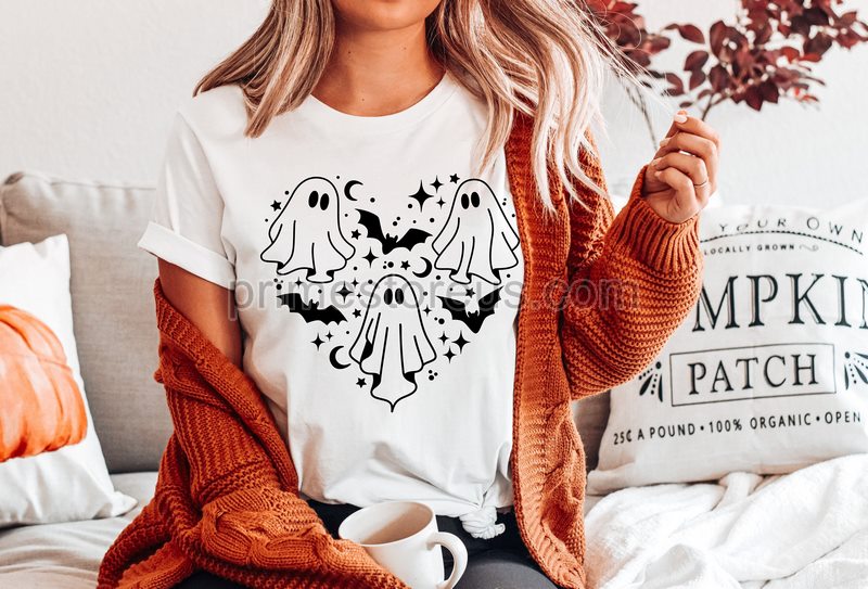 Halloween Ghost Heart Shirtcute Halloween Theme Shirt For Women2023 Pumpkin Season Shirt2023 Happy Halloween Shirtwitcher Halloween Gift