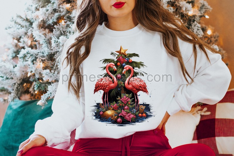 Christmas Flamingo Sweatshirtchristmas Sweatshirtstring Light Sweatshirtgift For Womentropical Christmasaloha Christmasmerry Christmas