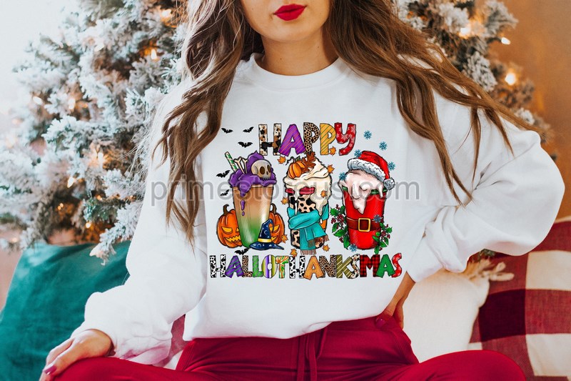 Happy Hallothanksmas Shirtchristmas Gifthallothanksmas Teescoffee Lover Tshirtpumpkin Spice Latte Women Shirtschristmas Matching Outfit