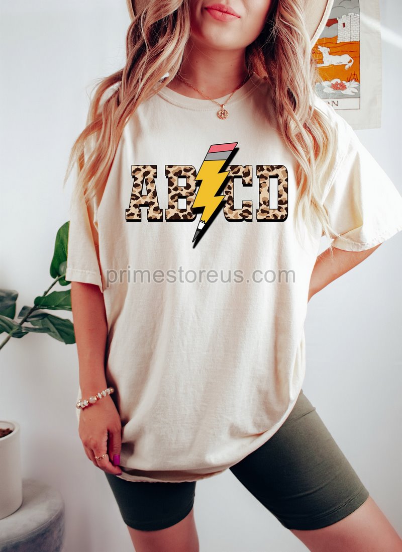 Abcd Pencil Bolt Shirt Rock'n Roll Teacher Shirt Teacher Shirt Abcd Bolt Shirt Alphabet Shirt Teacher Rock Shirtsback To School Gifts