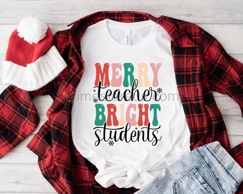 Merry Teacher Bright Studentschristmas Teacher Shirtgift For Christmas Teacher T-shirtstudent Lovers Shirtnew Teacher Christmas T-shirt