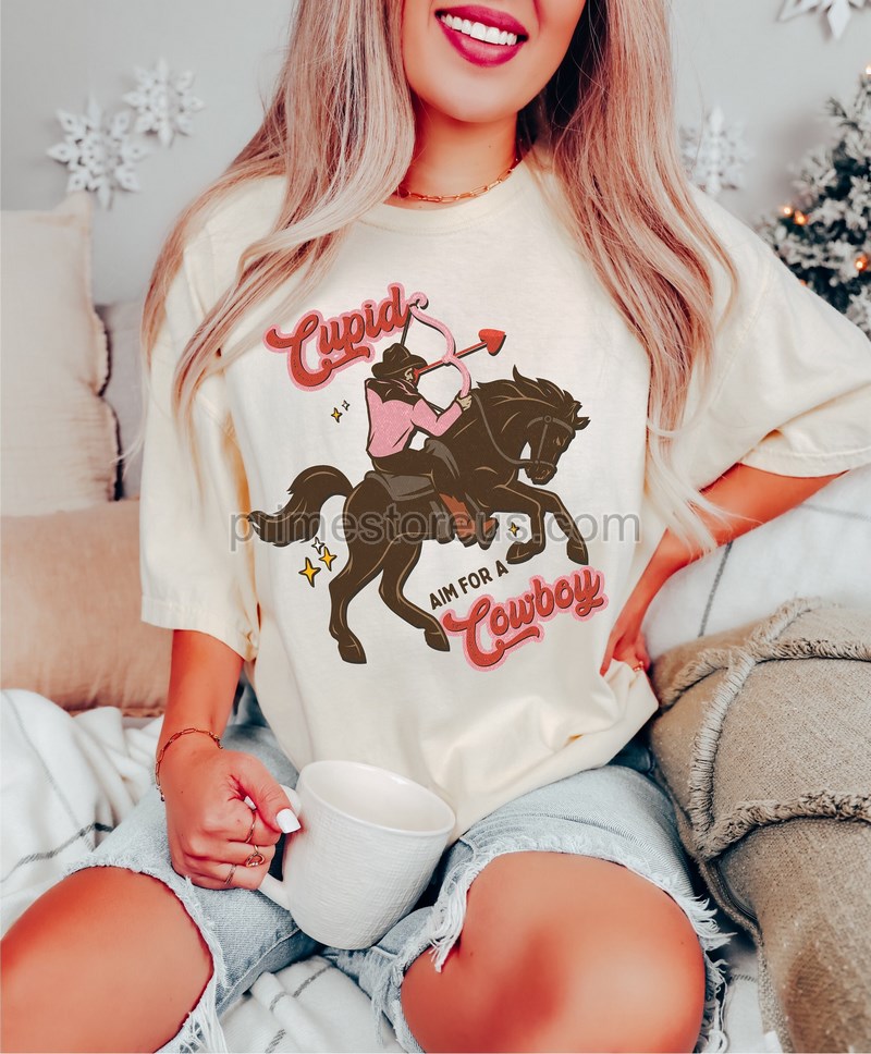 Cupid Aim For A Cowboy Shirtcowboy Sweatshirtvalentine's Day Cowboyvalentine's Day Country Shirt Valentine's Day Cowgirl Valentine Tee