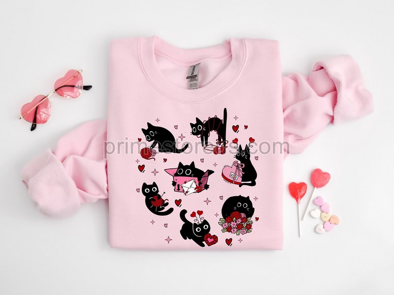 Black Cat Valentine Shirt Cat Valentines Day Happy Valentines Day Cat Mom Valentines Tee Pet Valentine Sweatshirt Black Cat Hearts Gift