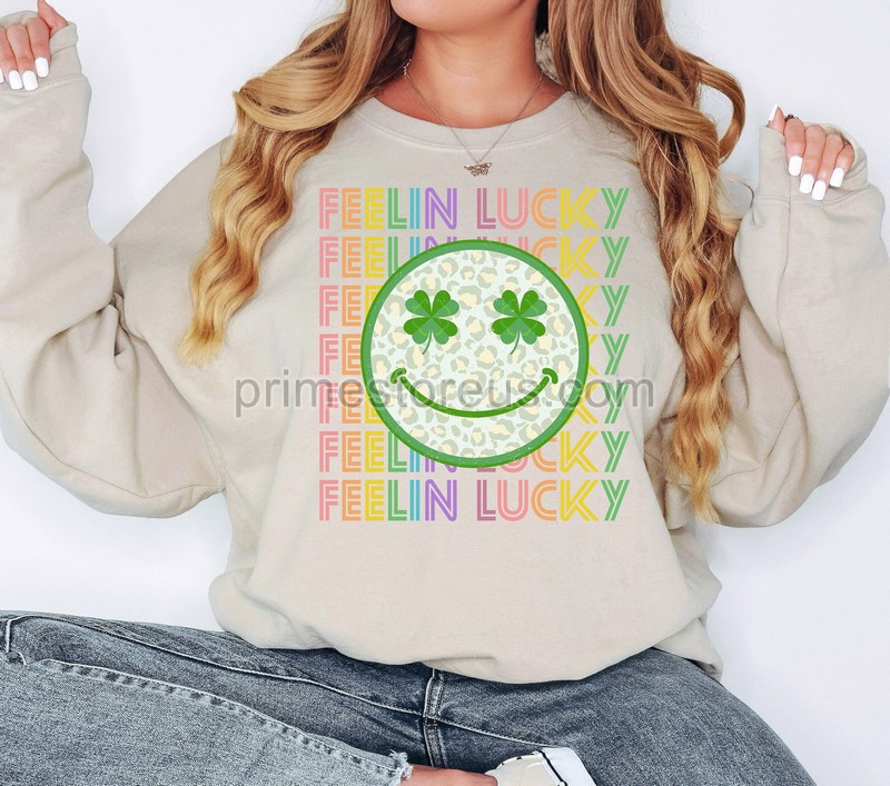 Feeling Lucky Shirt Lucky Vibesretro Smiley Facest Patrick's Day Shirt For Womenretro Lucky Shirtleopard Saint Patrick's Day Shirts