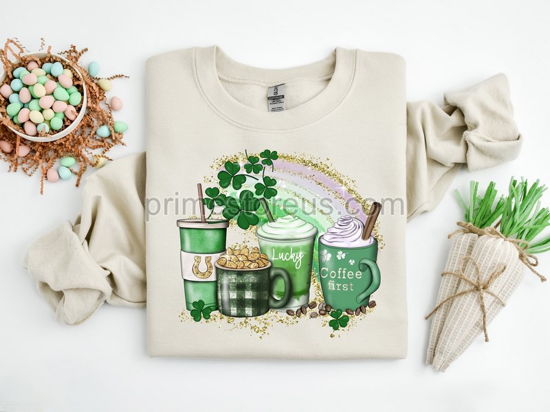 Coffee St Patricks Day Shirt Womens Cute St Patty's Day Shirt Lucky Latte Green Shirt Irish Shamrock Clover Shirt Women St Patricks Tee