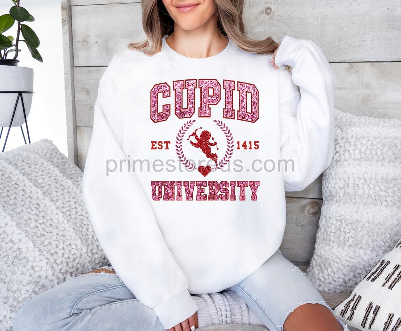 Cupid University Valentines Day Shirtlove Cupid Valentines Sweatshirtvalentines University Valentine's Day Shirt-no Faux And Glitter