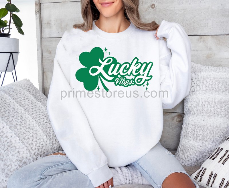 Lucky Vibes Sweatshirt St Patricks Day Women Sweatshirt Shamrock Sweatshirt Lucky Shamrock Shirt Irish Day Gift Irish Clover Sweater