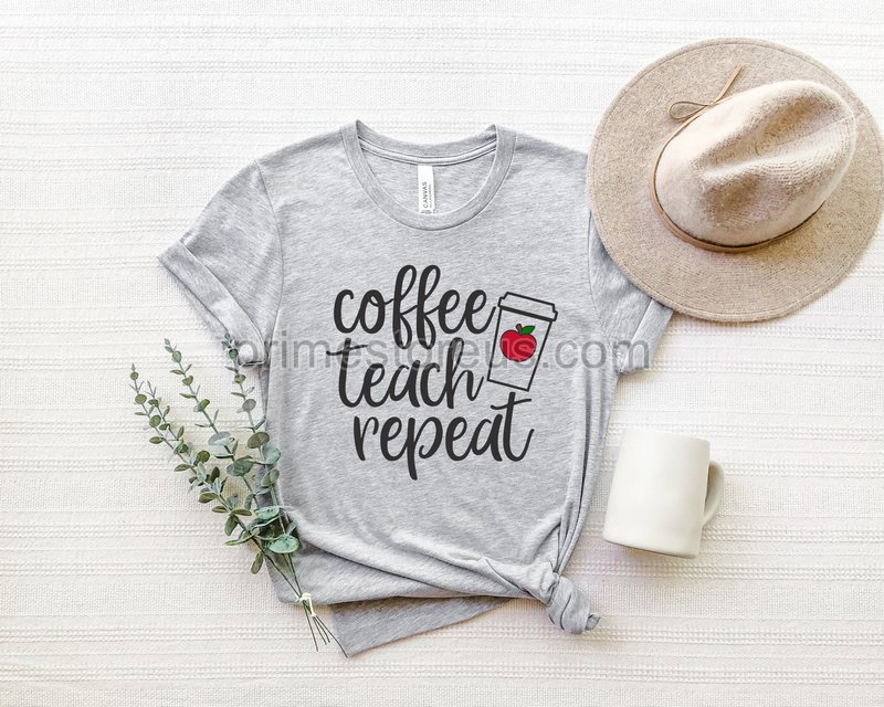 Coffee Teach Repeat Kindergarten Shirt Back To School Kindergarten Teacher Teacher Shirt Funny Teacher Shirt Teacher Gift