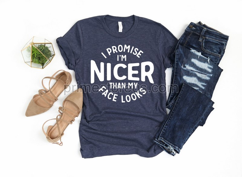 I Promise I'm Nicer Than My Face Looks Sarcastic Shirt Birthday Quarantine Shirt Women Birthday Shirt Social Distancing Shirt Rbf Shirt