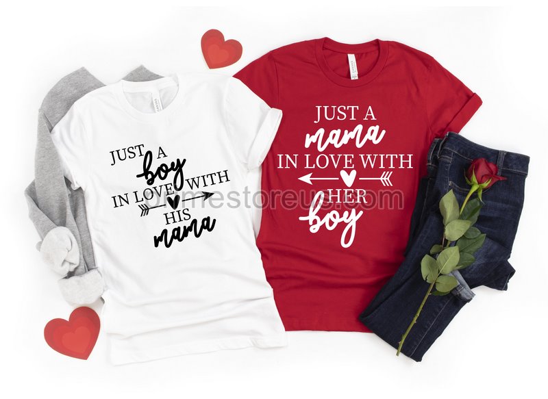 Mommy And Me Shirts Just A Mama In Love With Her Boys Mom Of Boys Boy Mama Mother's Day Gift Shirt Mom And Son Mom And Me Trendy Tees