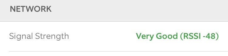 UniFi mobile app showing Signal Strength "Very Good (RSSI -48)" for the device on the top rung
