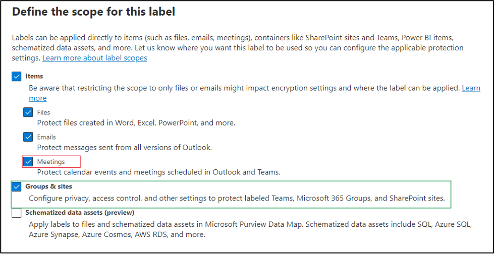 Configure Sensitivity Levels Step 1 -Assigning Labels to SPO, Teams, and Meetings
