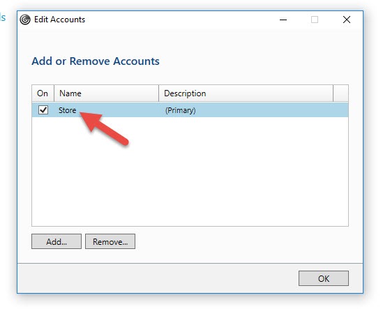 Citrix Receiver Edit Accounts dialog listing the primary Store account