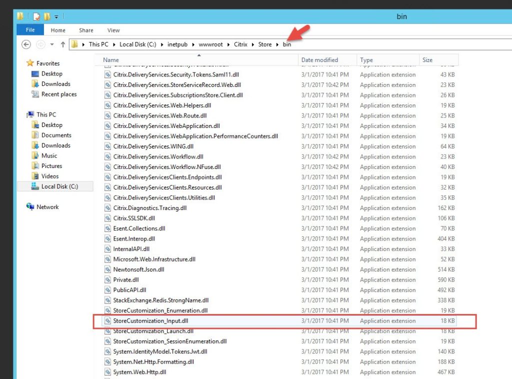 Store bin folder after the 3.9 upgrade, where StoreCustomization_Input.dll has been overwritten with an 18 KB file