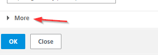 NetScaler SAML Server dialog with the More section expander marked, above the OK and Close buttons