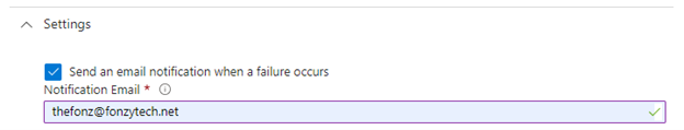 Entra provisioning settings with Send an email notification when a failure occurs checked and a notification email entered