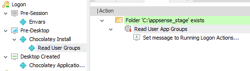 EM Read User Groups node that runs Read User App Groups when the C:\appsense_stage folder exists