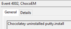 ChocoEM event 4002: Chocolatey uninstalled putty.install