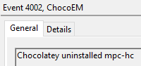 ChocoEM event 4002: Chocolatey uninstalled mpc-hc