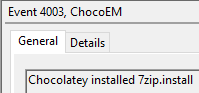 ChocoEM event 4003: Chocolatey installed 7zip.install