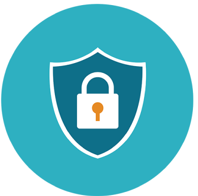 Risk management icon showing a shield with a padlock